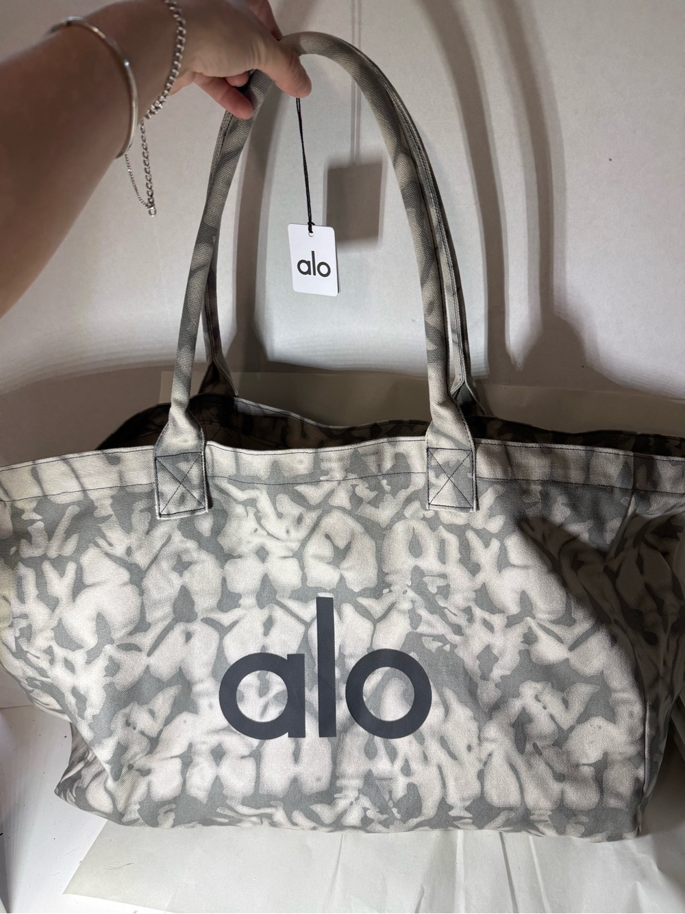 ALO Yoga Gray & White Tie-Dye Canvas Tote